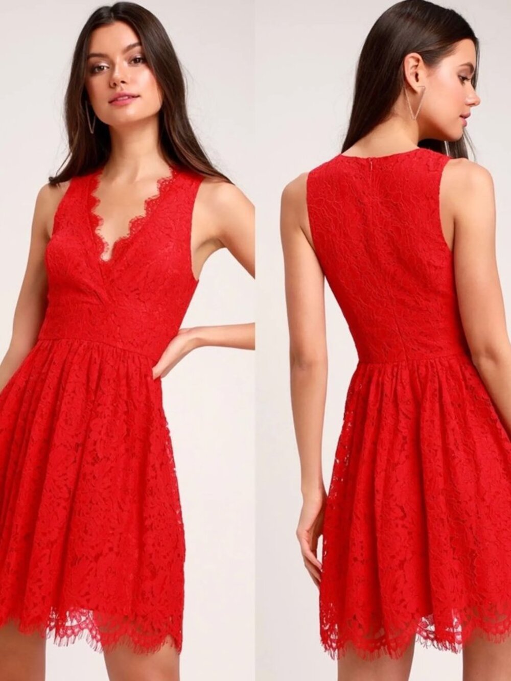 Red V Neck Lulu's Lace Dress Size L